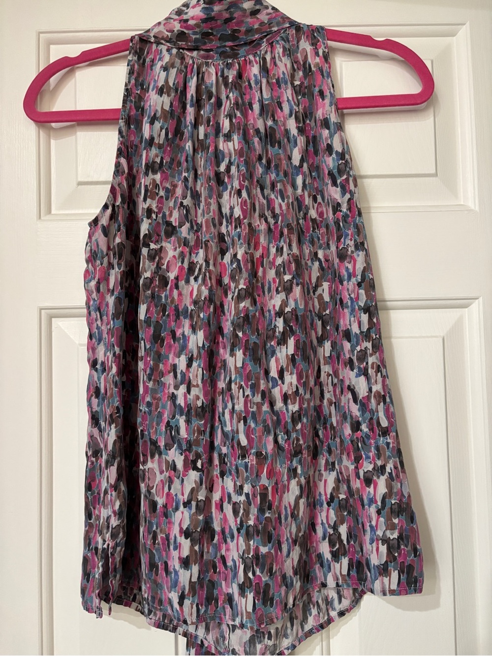 Etcetera Silk Abstract Print Tie Neck Blouse - Size 6